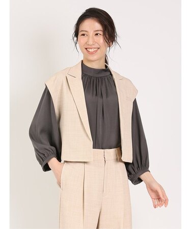 リネン風シャンブレー ショートジレ(セットアップ可能)