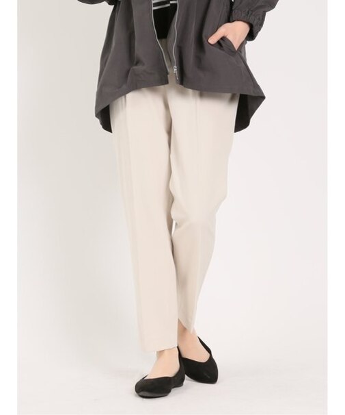 レーヨン混ストレッチ ベルト付きテーパードパンツ