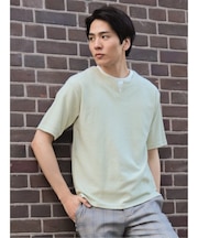 鹿の子 フェイクキーネック半袖Tシャツ