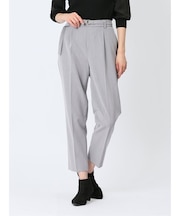 レーヨン混ストレッチ ベルト付きテーパードパンツ