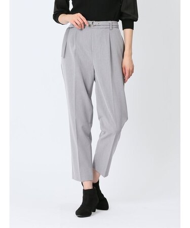 レーヨン混ストレッチ ベルト付きテーパードパンツ