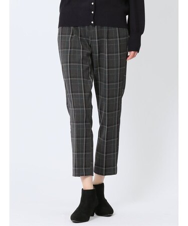 チェック柄 タックテーパードパンツ