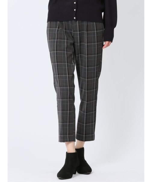 チェック柄 タックテーパードパンツ