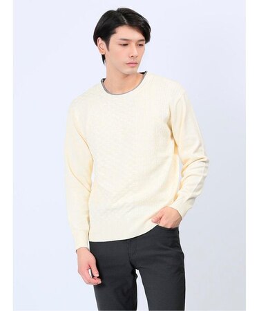 ストレッチウォッシャブル ふわもち編地MIX クルーニット