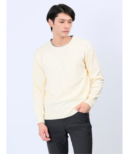 ストレッチウォッシャブル ふわもち編地MIX クルーニット