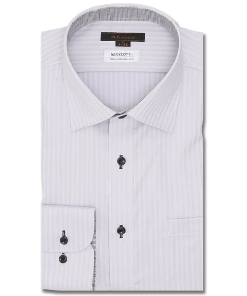 綿100% ノーアイロン スタンダードフィット ワイドカラー長袖シャツ