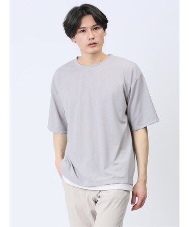 梨地 レイヤード風 クルーネック半袖Tシャツ