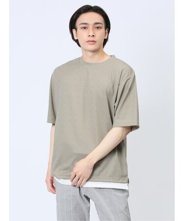 梨地 レイヤード風 クルーネック半袖Tシャツ