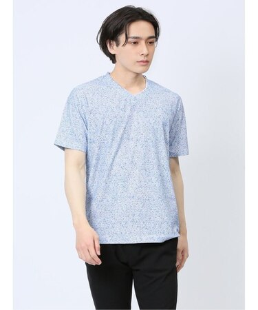 メッシュ 転写プリントフェイクVネック半袖Tシャツ