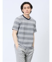 ポップコーンボーダー フェイククルーネック半袖Tシャツ