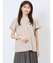 バンブーレーヨン バンドカラー半袖ブラウス