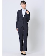 ストレッチウォッシャブル 1ボタンジャケット+テーパードパンツ 紺