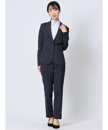 ストレッチウォッシャブル 1ボタンジャケット+テーパードパンツ 紺