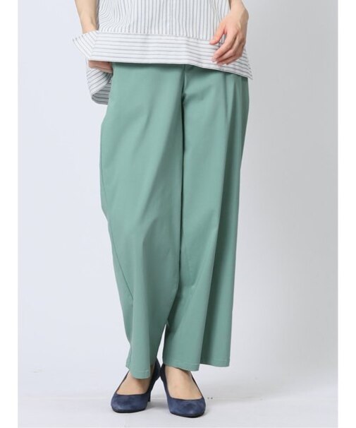 ストレッチ ボタン付き ワイドパンツ