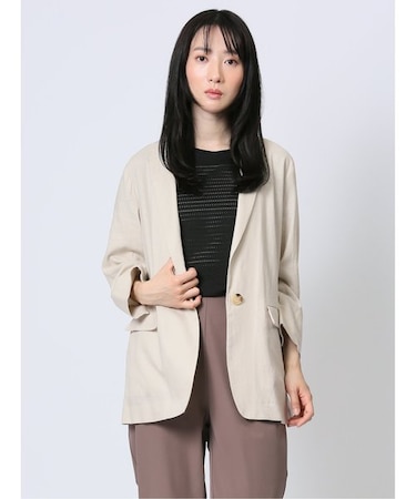 リネンレーヨン 1ボタン7分袖ジャケット