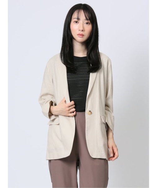 リネンレーヨン 1ボタン7分袖ジャケット