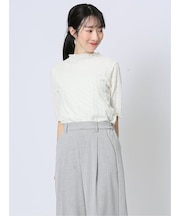 ストレッチレース調 ハイネック半袖プルオーバー