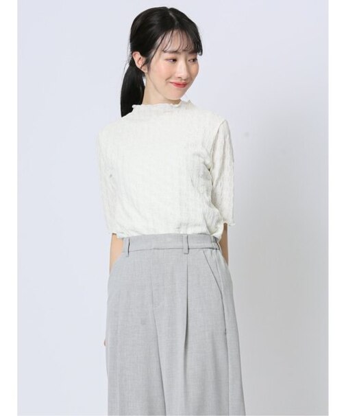 ストレッチレース調 ハイネック半袖プルオーバー