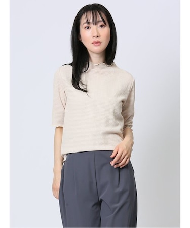 ストレッチレース調 ハイネック半袖プルオーバー