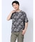 エンボスワッフル リーフ柄クルーネック半袖Tシャツ