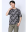エンボスワッフル リーフ柄クルーネック半袖Tシャツ