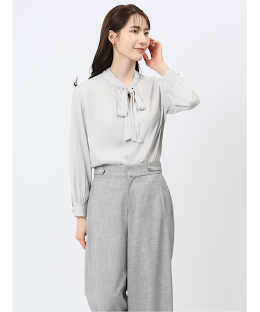 ビンテージサテン リボンタイ 長袖プルオーバーブラウス