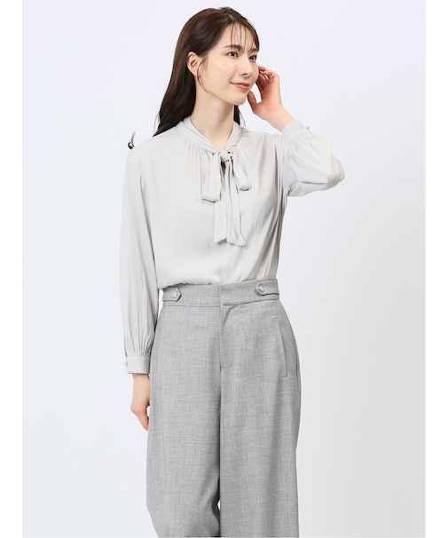 ビンテージサテン リボンタイ 長袖プルオーバーブラウス