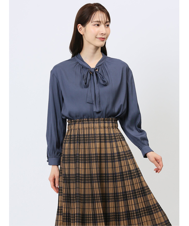 ビンテージサテン リボンタイ 長袖プルオーバーブラウス