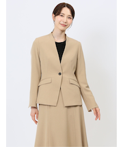 ストレッチウォッシャブル カラーレスジャケット キャメル(セットアップ可能)