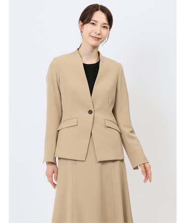 ストレッチウォッシャブル カラーレスジャケット キャメル(セットアップ可能)