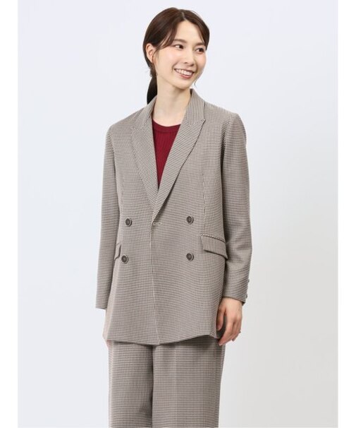 ストレッチウォッシャブル ガンクラブチェック柄 ダブルジャケット(セットアップ可能)