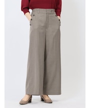 ストレッチウォッシャブル ボタン付き ガンクラブチェック柄ワイドパンツ(セットアップ可能)