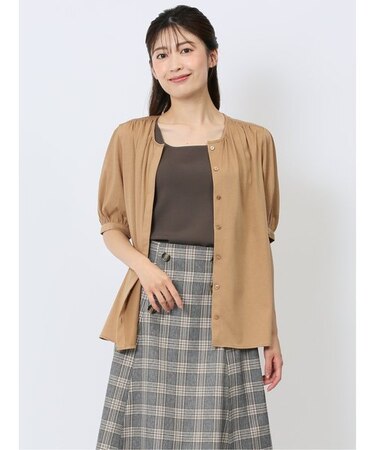 比翼 クルーネック 半袖ブラウソー