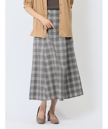 ボタンデザイン チェック柄フレアースカート