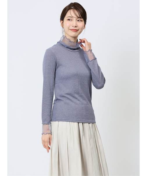 ラメシアー切替 長袖プルオーバー