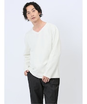 ジオメトリックジャガード フェイクVネック長袖Tシャツ