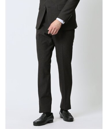 ストレッチウォッシャブル スリムフィット ノータックパンツ 組織こげ茶(セットアップ可能)