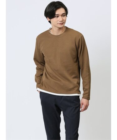 幾何学ジャガード フェイククルーネック長袖Tシャツ