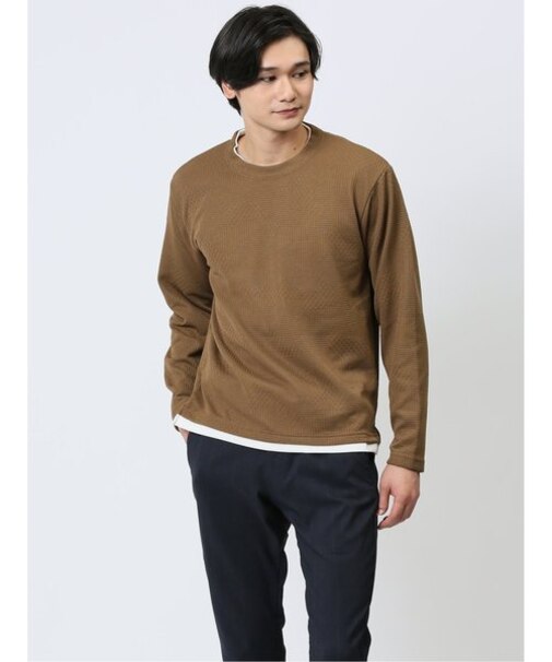 幾何学ジャガード フェイククルーネック長袖Tシャツ