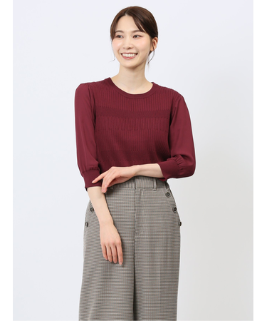7分袖ジョーゼット リブニットプルオーバー