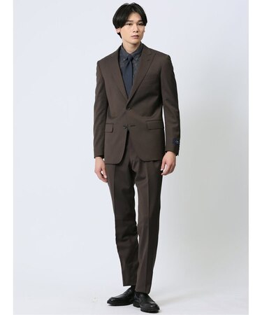 マルゾット/Marzotto ウール混 スリムフィット 2ボタン2ピーススーツ 組織こげ茶