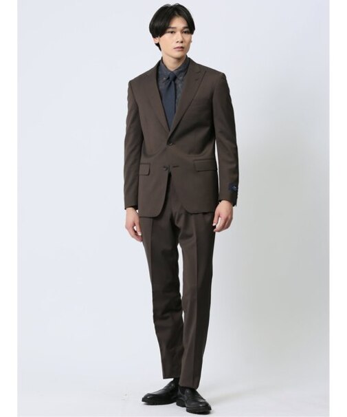マルゾット/Marzotto ウール混 スリムフィット 2ボタン2ピーススーツ 組織こげ茶