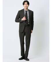 マルゾット/Marzotto ウール混 スリムフィット 2ボタン2ピーススーツ 組織カーキ