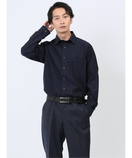 ジャガード小紋柄 ワイドカラー長袖シャツ