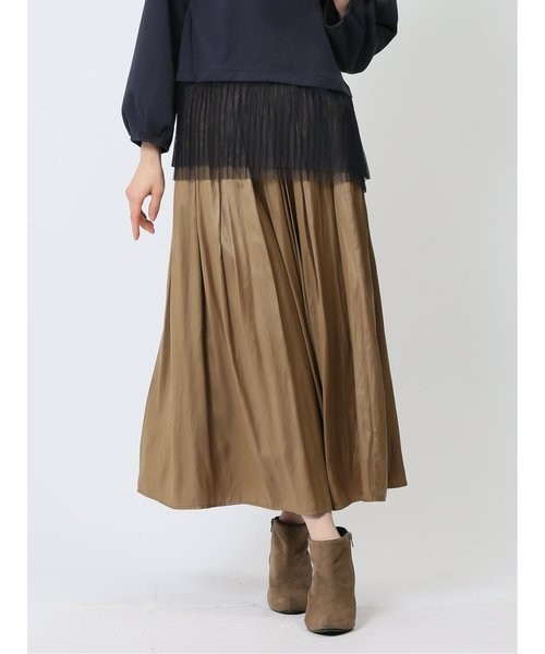INNOWAVE プリーツスカート　ロングスカート　マーメイド　ラメ　ベージュ イノウェーブ innowave スカート ロングスカート ボトムス メッシュ