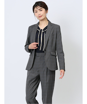 DELEGANT チェック柄 1ボタンジャケット グレー(セットアップ可能)