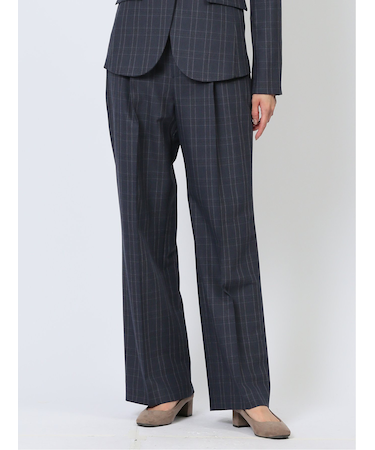 DELEGANT チェック柄 ワイドパンツ 紺(セットアップ可能)
