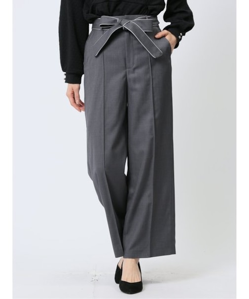リボンベルト付き ワイドパンツ