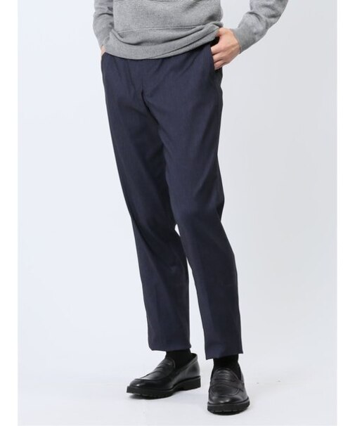 スーパーストレッチ裏起毛 スリムフィット ノータックスラックス ヘリンボン紺