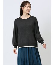配色 クルーネック ニットプルオーバー